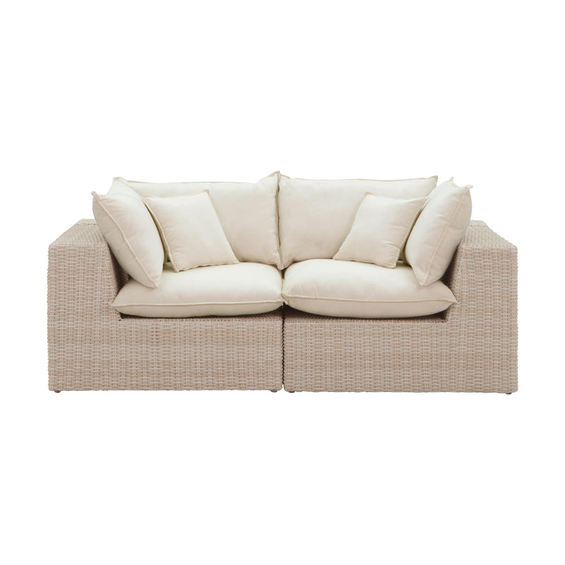 Cali Natural Performance Fabric &amp; Natural Wicker Modular Outdoor Loveseat