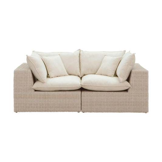 Cali Natural Performance Fabric &amp; Natural Wicker Modular Outdoor Loveseat