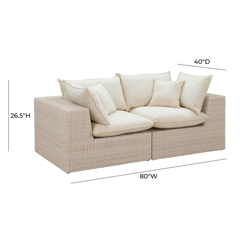 Cali Natural Performance Fabric &amp; Natural Wicker Modular Outdoor Loveseat