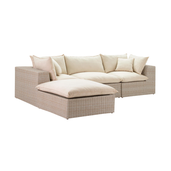 Cali Natural Performance Fabric &amp; Natural Wicker Modular Outdoor Sectional