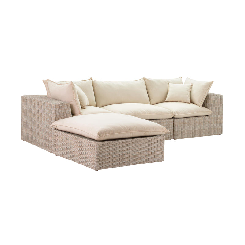Cali Natural Performance Fabric &amp; Natural Wicker Modular Outdoor Sectional