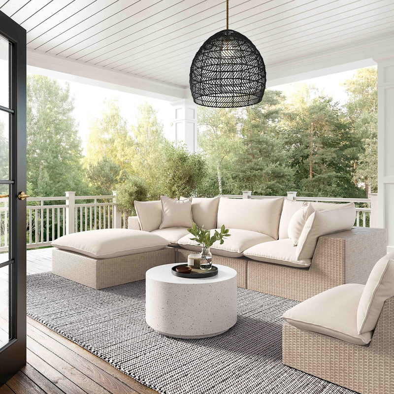 Cali Natural Performance Fabric &amp; Natural Wicker Modular Outdoor Sectional