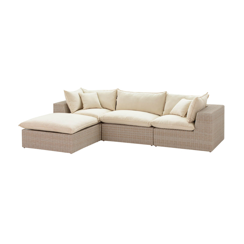Cali Natural Performance Fabric &amp; Natural Wicker Modular Outdoor Sectional