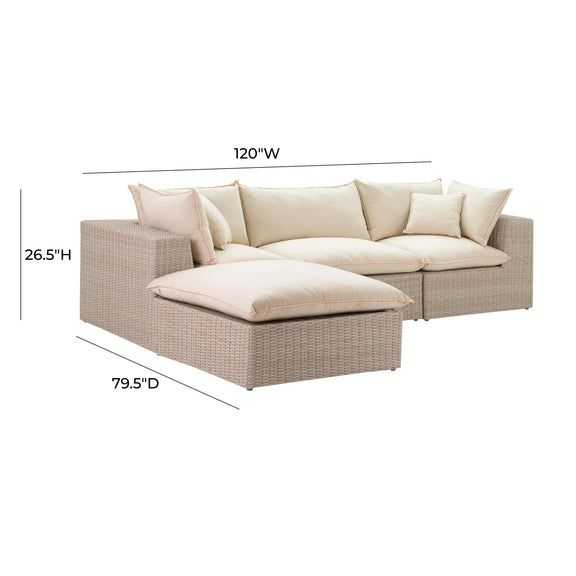 Cali Natural Performance Fabric &amp; Natural Wicker Modular Outdoor Sectional