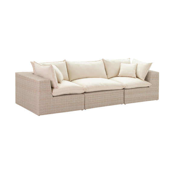 Cali Natural Performance Fabric &amp; Natural Wicker Modular Outdoor Sofa