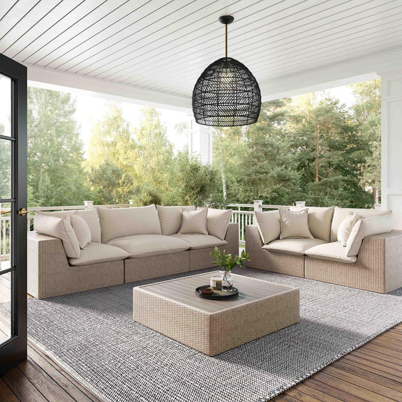Cali Natural Performance Fabric &amp; Natural Wicker Modular Outdoor Sofa