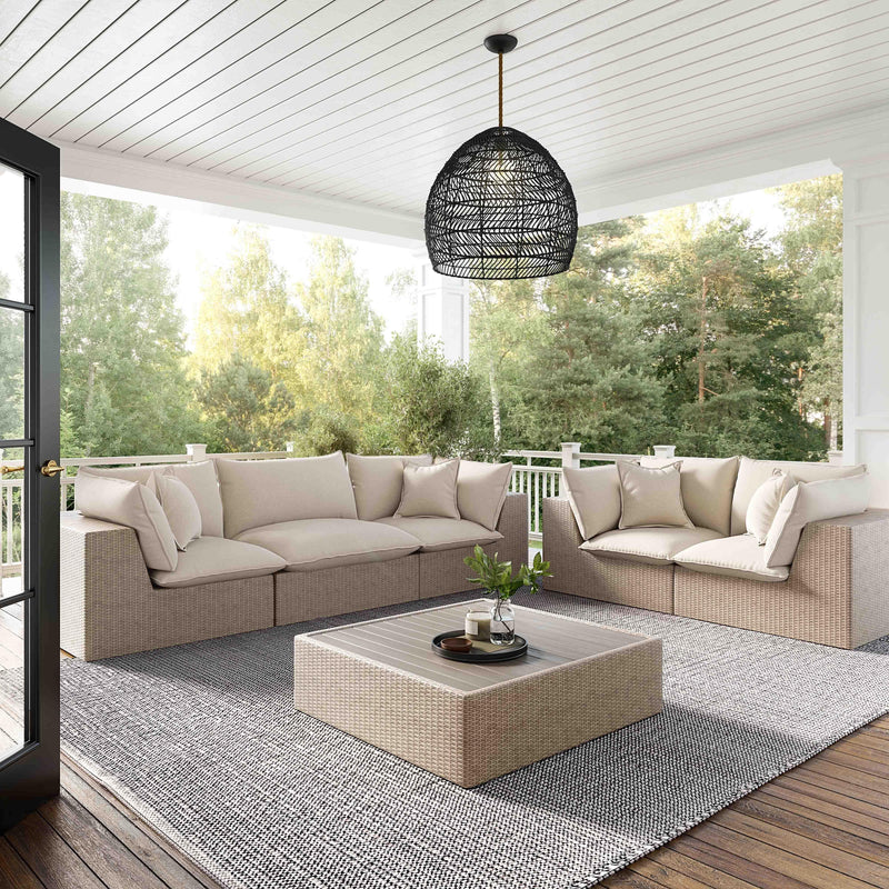 Cali Natural Performance Fabric &amp; Natural Wicker Modular Outdoor Sofa