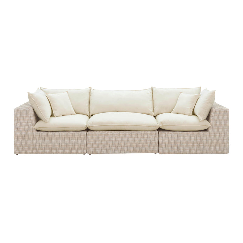 Cali Natural Performance Fabric &amp; Natural Wicker Modular Outdoor Sofa