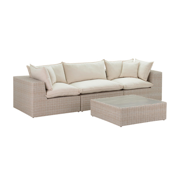 Cali Natural Performance Fabric &amp; Natural Wicker Modular Outdoor Sofa