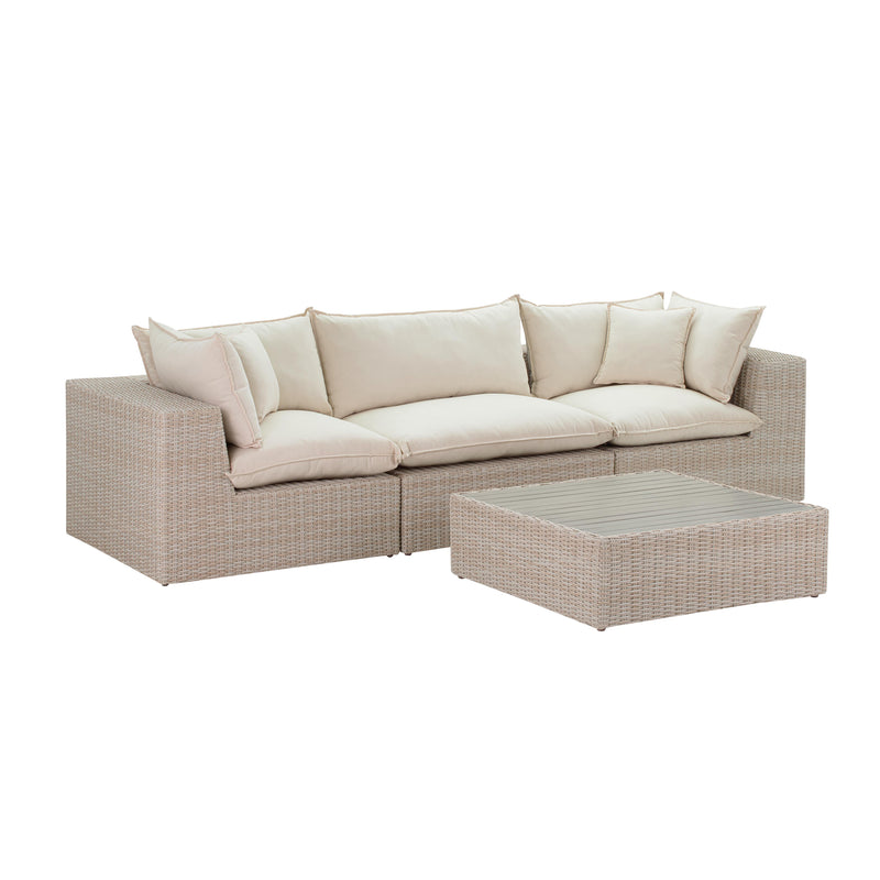 Cali Natural Performance Fabric &amp; Natural Wicker Modular Outdoor Sofa