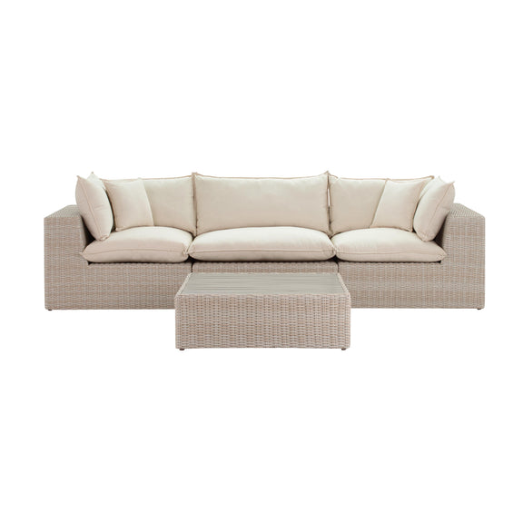 Cali Natural Performance Fabric &amp; Natural Wicker Modular Outdoor Sofa