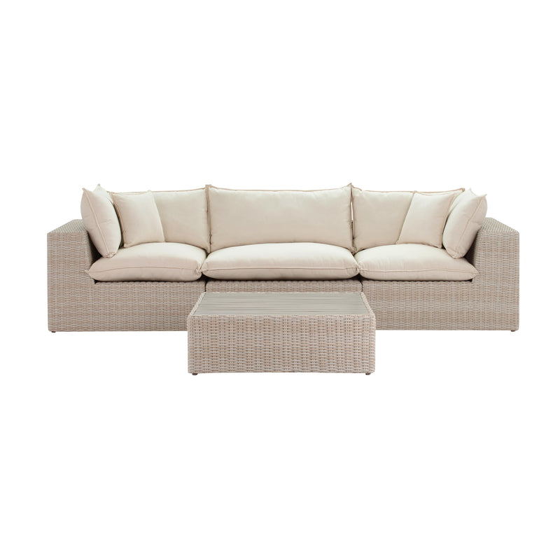 Cali Natural Performance Fabric &amp; Natural Wicker Modular Outdoor Sofa
