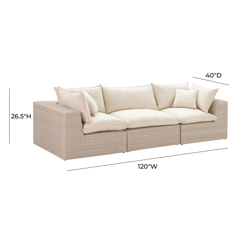 Cali Natural Performance Fabric &amp; Natural Wicker Modular Outdoor Sofa