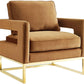 Avery Cognac Velvet Chair With Polished Gold Base
