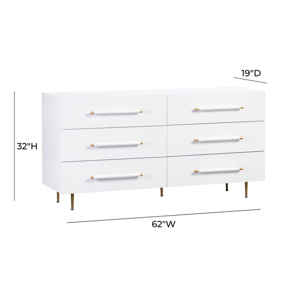 Trident White 6 Drawer Dresser