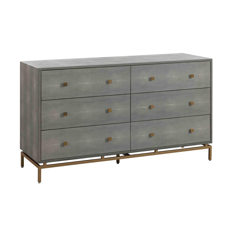 Pesce 57" Faux Shagreen 6-Drawer Dresser - Grey