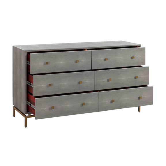 Pesce 57" Faux Shagreen 6-Drawer Dresser - Grey