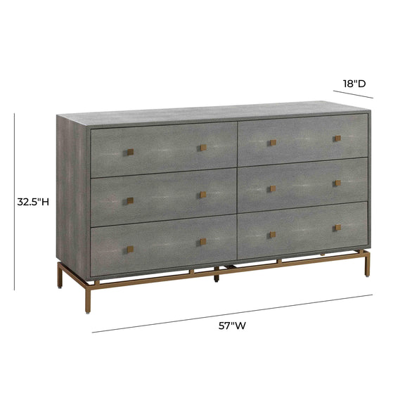 Pesce 57" Faux Shagreen 6-Drawer Dresser - Grey