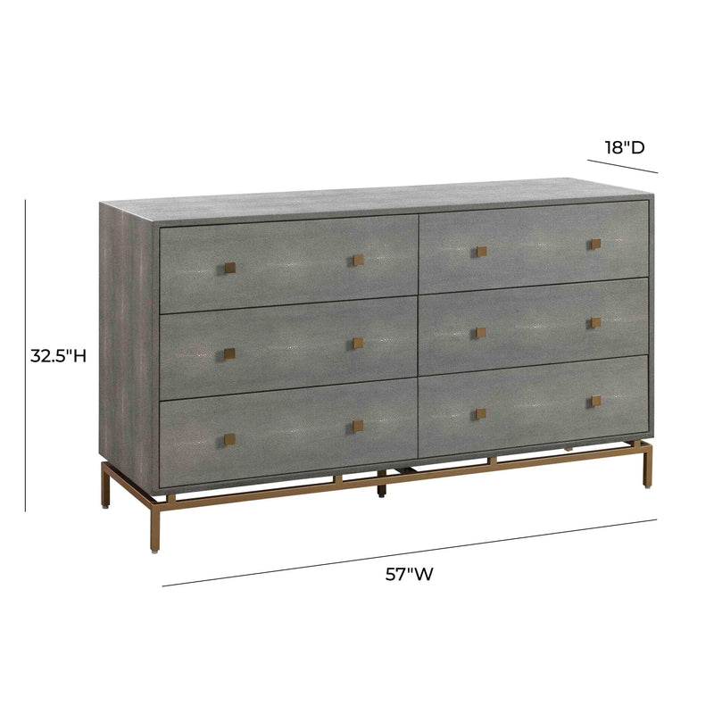 Pesce 57" Faux Shagreen 6-Drawer Dresser - Grey