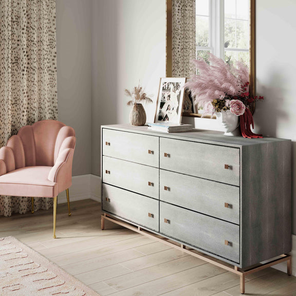 Pesce 57" Faux Shagreen 6-Drawer Dresser - Grey