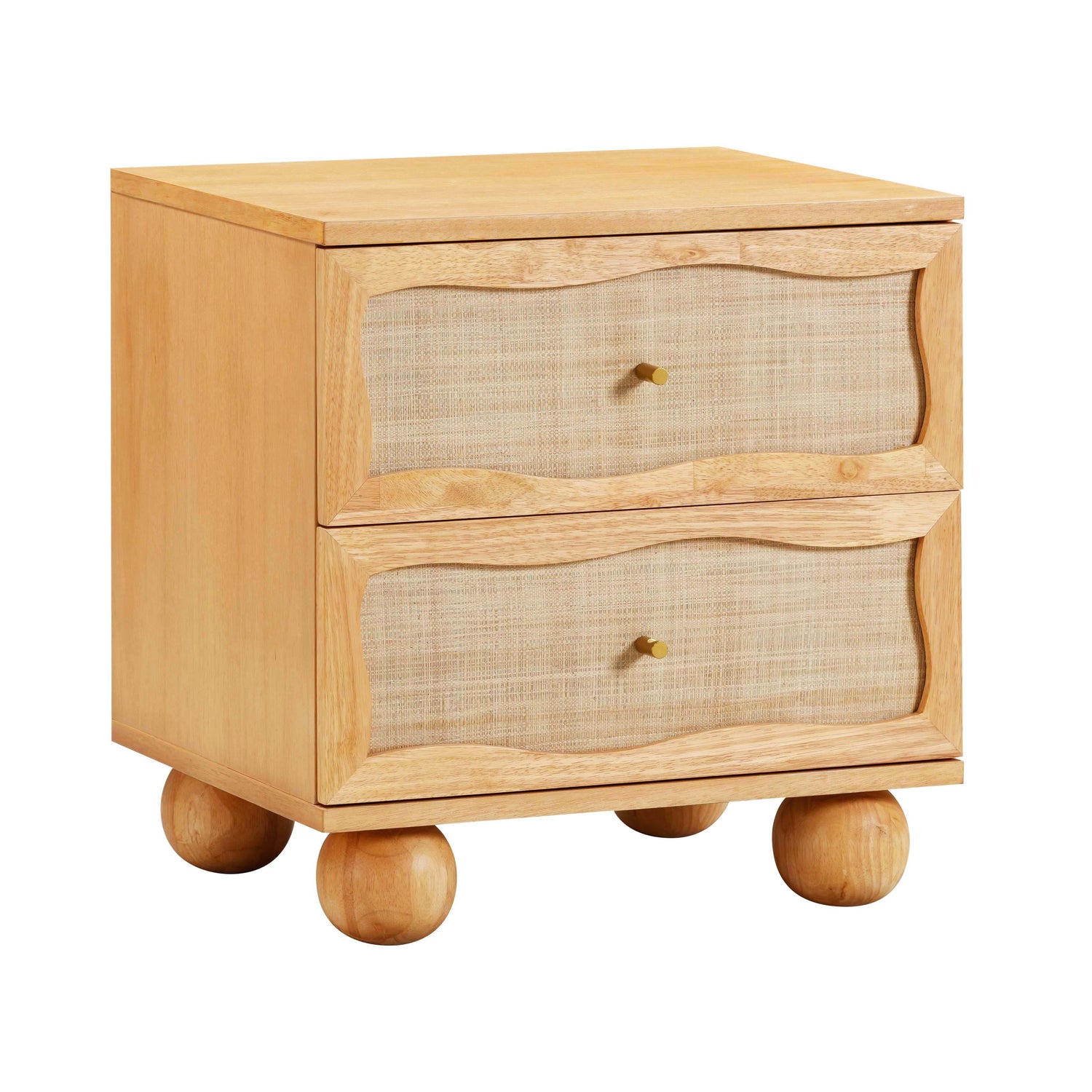 Grappa Natural Wood & Raffia Wavy Nightstand