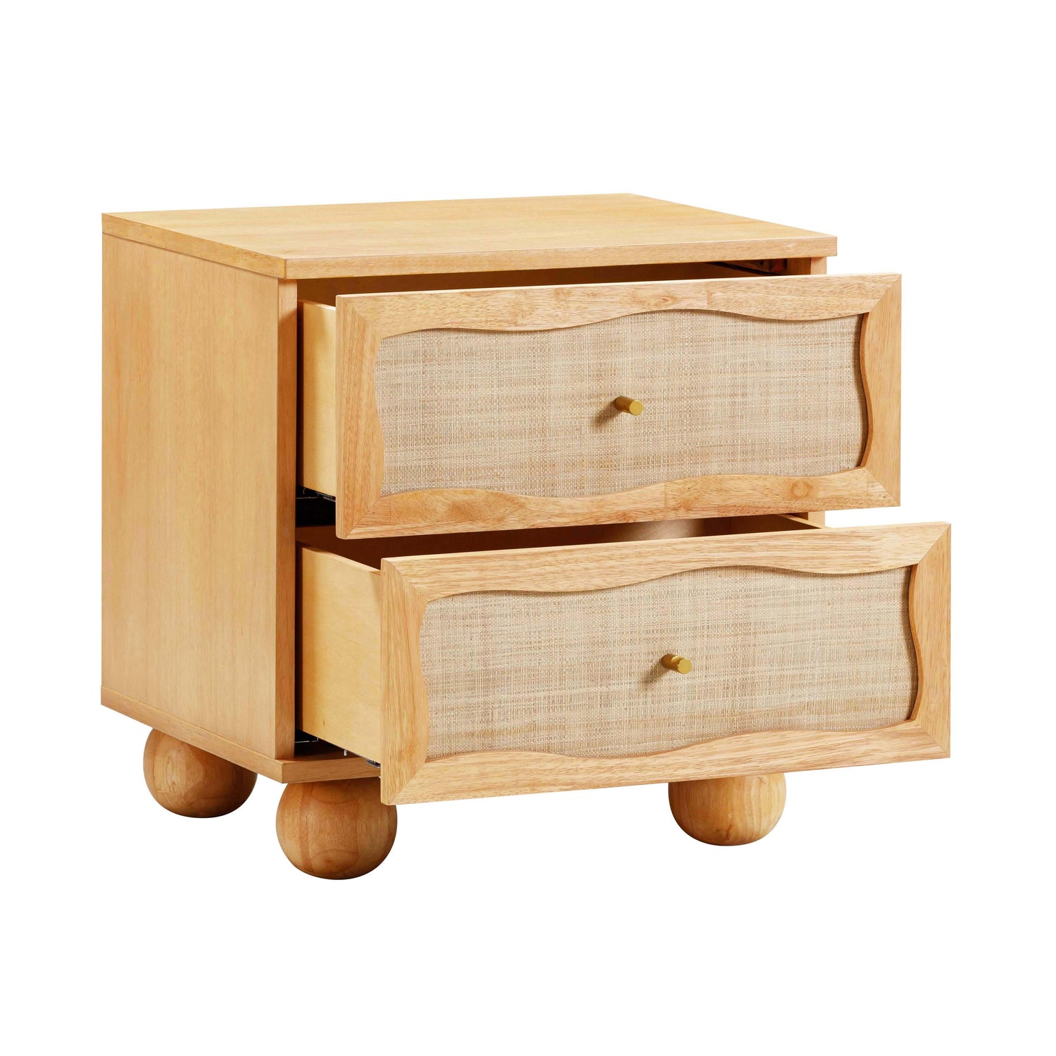Grappa Natural Wood & Raffia Wavy Nightstand