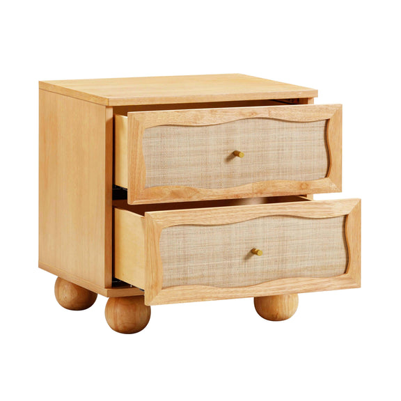 Grappa Natural Wood & Raffia Wavy Nightstand
