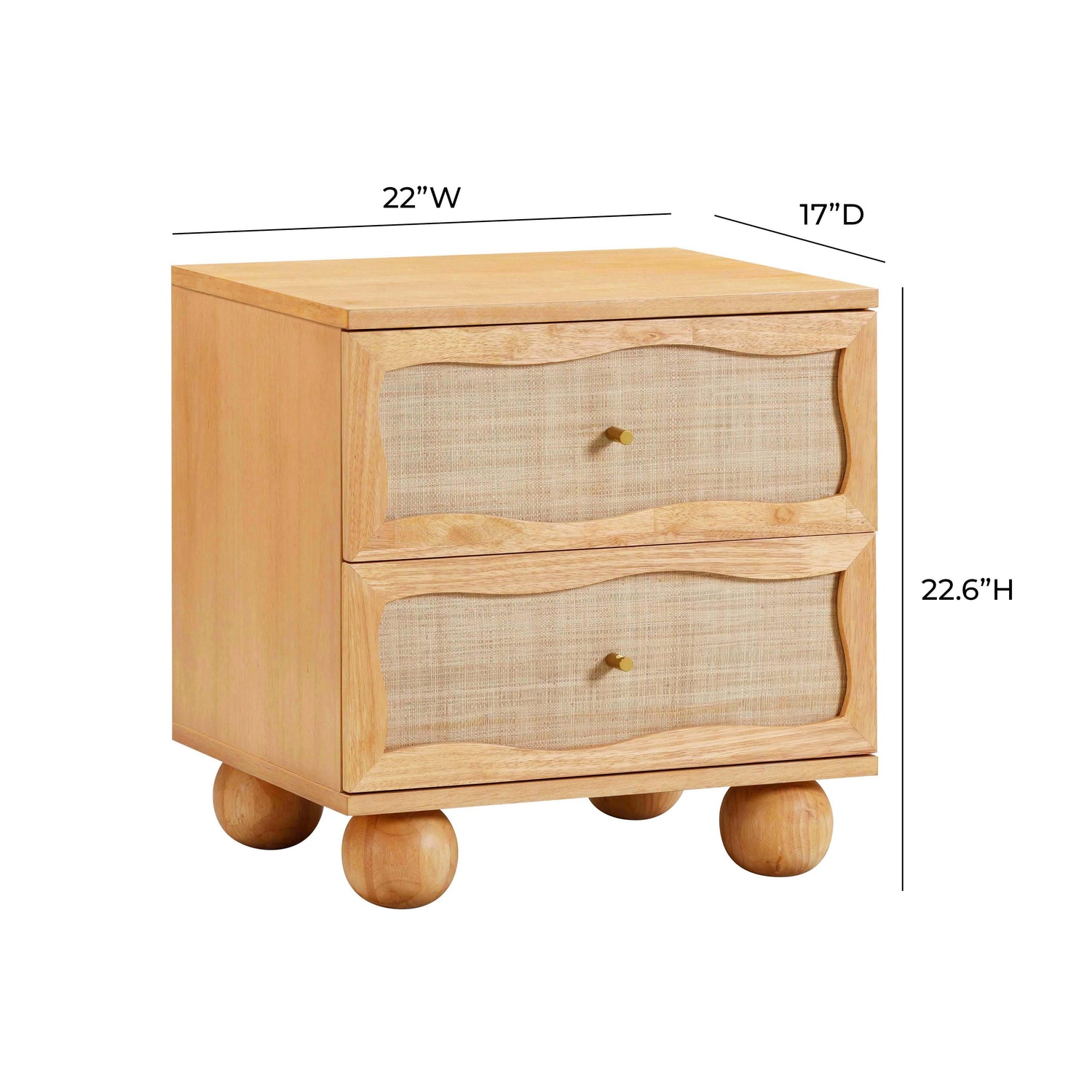 Grappa Natural Wood & Raffia Wavy Nightstand