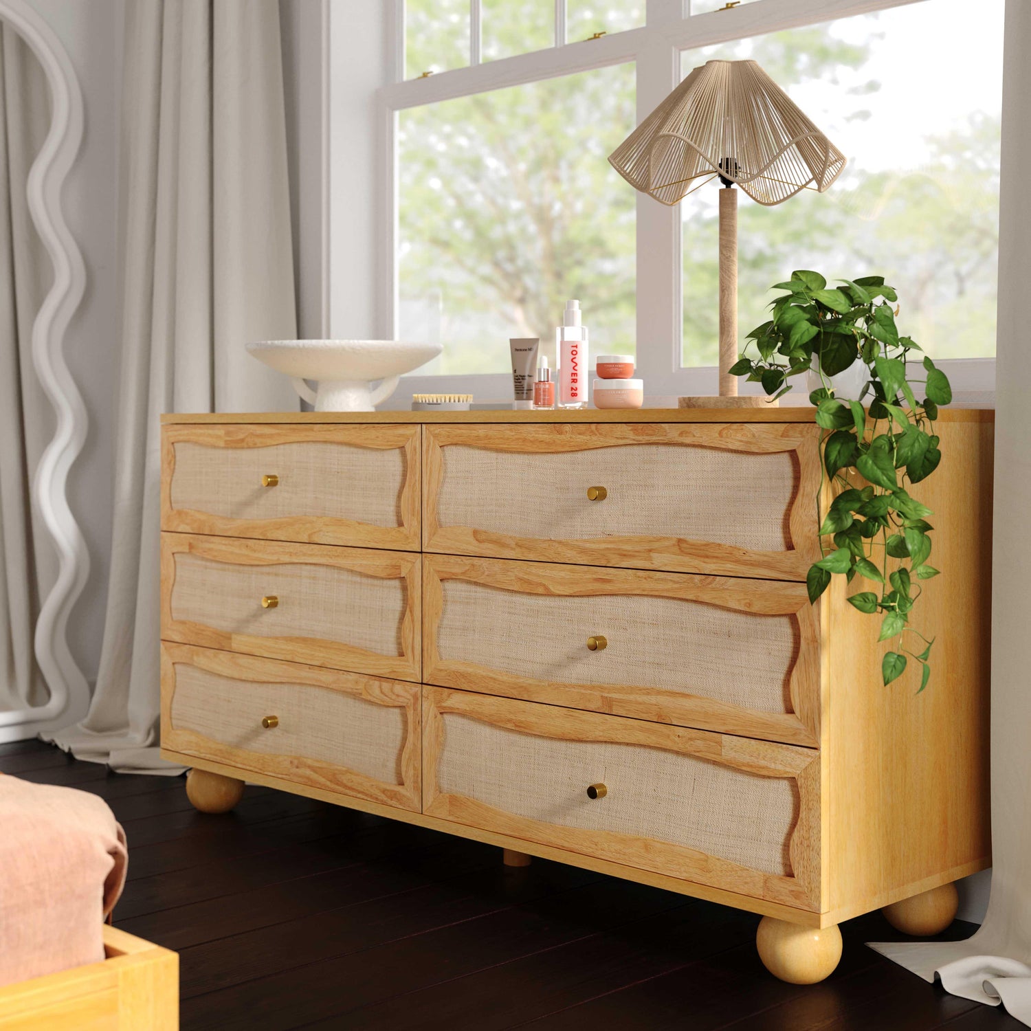 Grappa Natural Wood & Raffia Wavy Dresser
