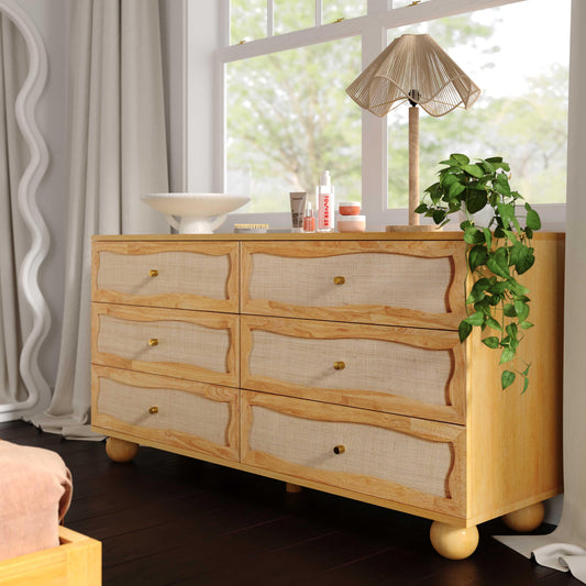 Grappa Natural Wood & Raffia Wavy Dresser