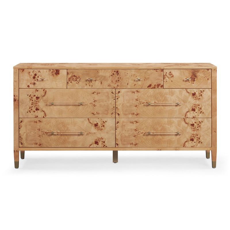 Brandyss 62" Burl 7-Drawer Dresser - Honey