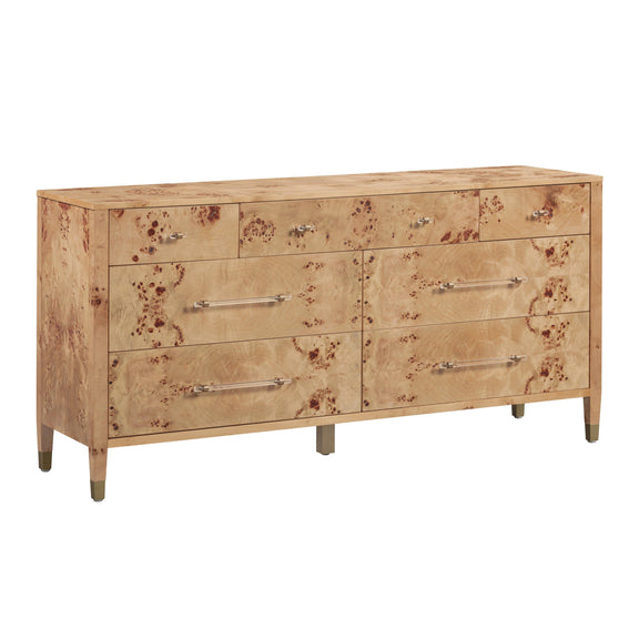 Brandyss 62" Burl 7-Drawer Dresser - Honey