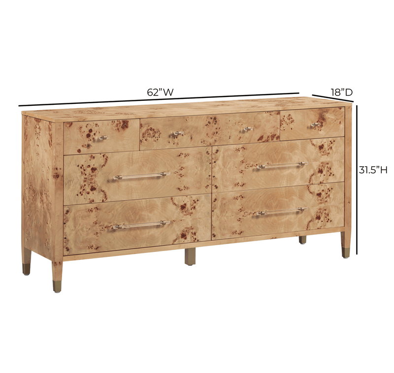 Brandyss 62" Burl 7-Drawer Dresser - Honey
