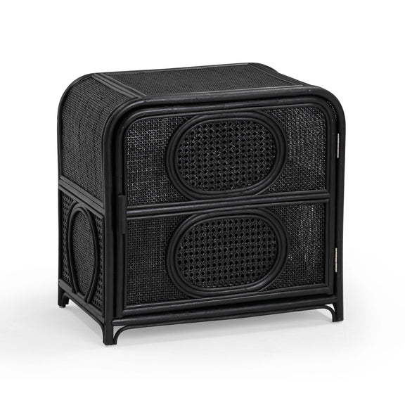 Tina 27" Rattan Nightstand With Storage - Black