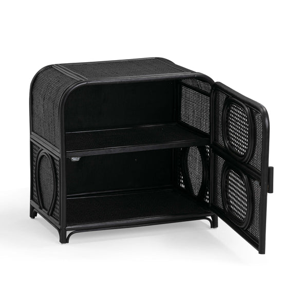 Tina 27" Rattan Nightstand With Storage - Black