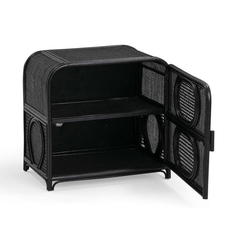 Tina 27" Rattan Nightstand With Storage - Black