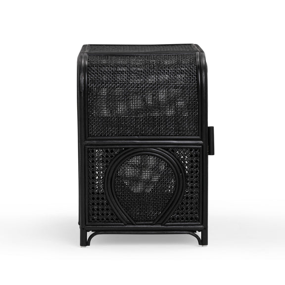 Tina 27" Rattan Nightstand With Storage - Black