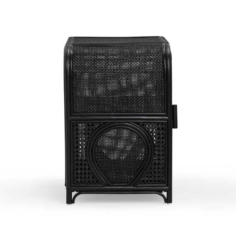 Tina 27" Rattan Nightstand With Storage - Black