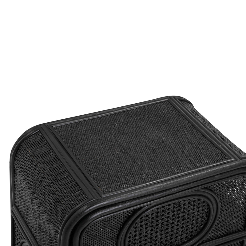 Tina 27" Rattan Nightstand With Storage - Black