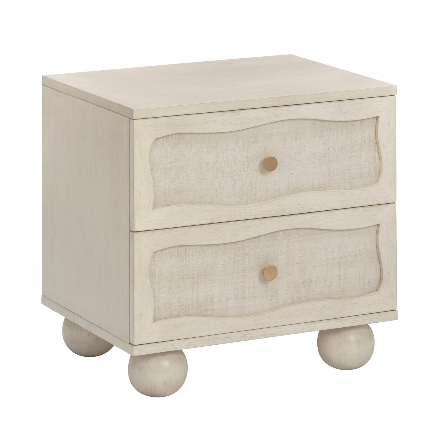 Grappa Whitewashed Wood & Raffia Wavy Nightstand