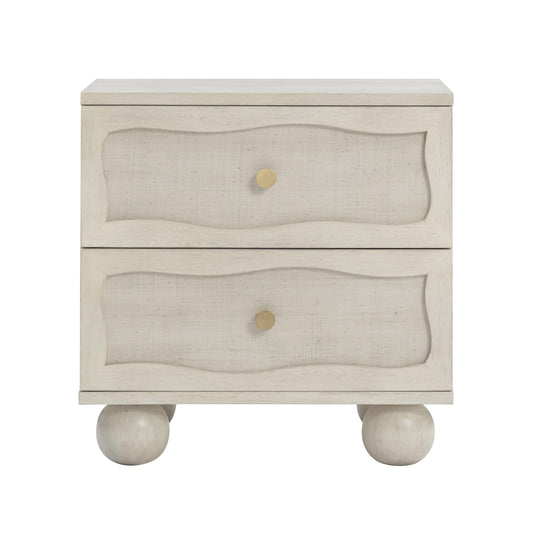 Grappa Whitewashed Wood & Raffia Wavy Nightstand