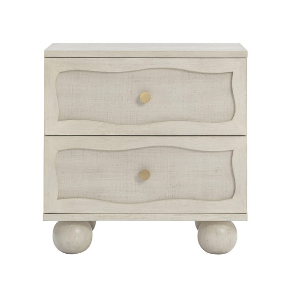 Grappa Whitewashed Wood & Raffia Wavy Nightstand