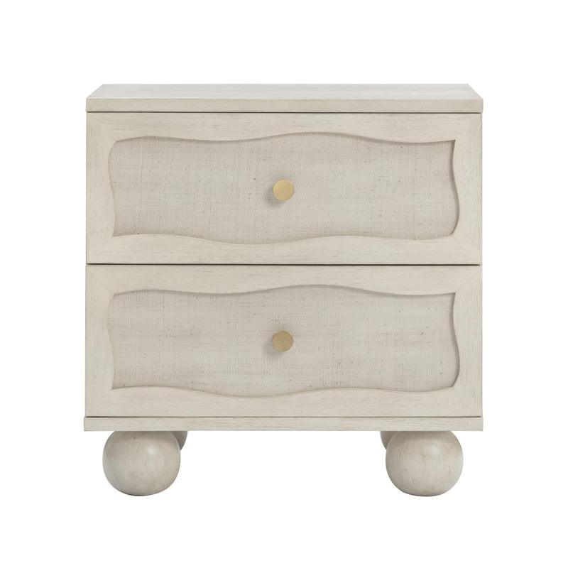 Grappa Whitewashed Wood & Raffia Wavy Nightstand
