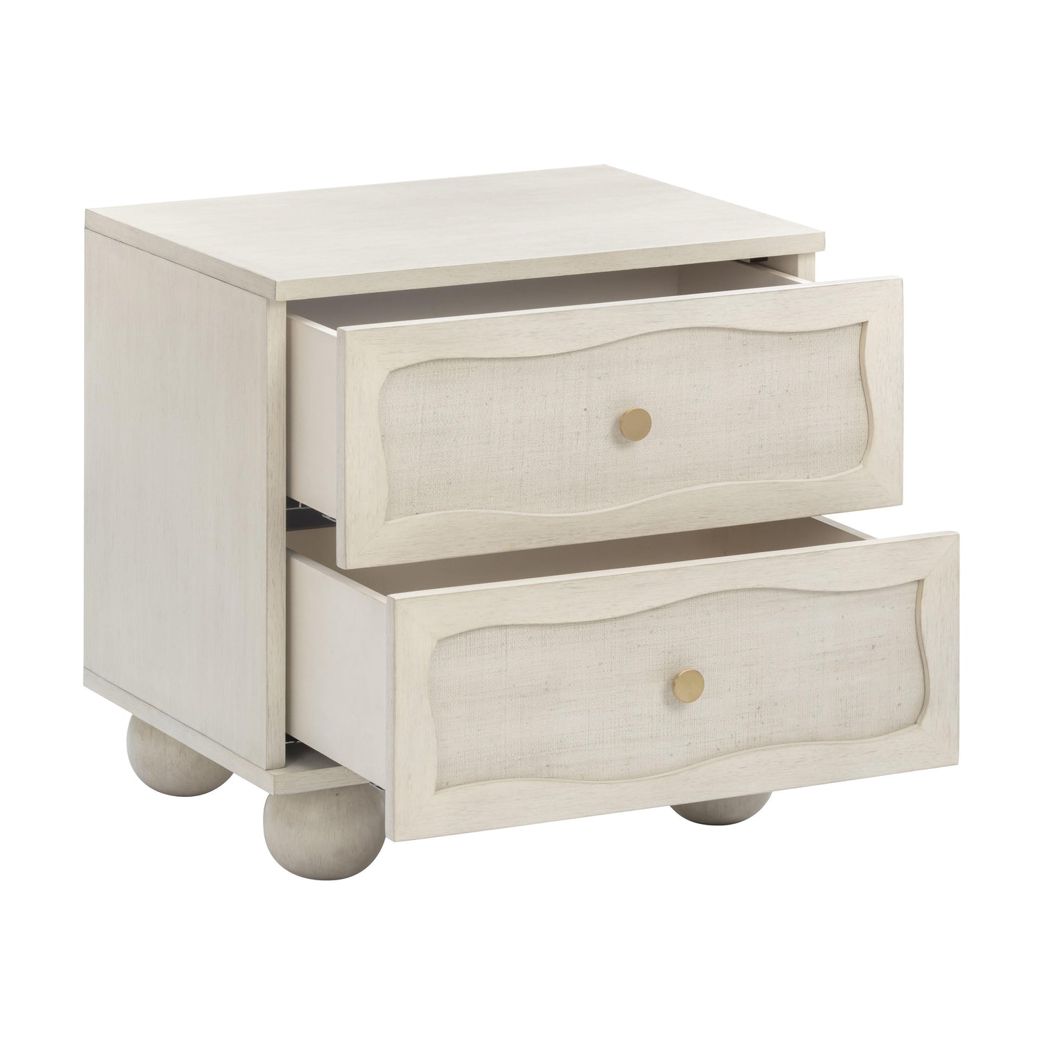 Grappa Whitewashed Wood & Raffia Wavy Nightstand