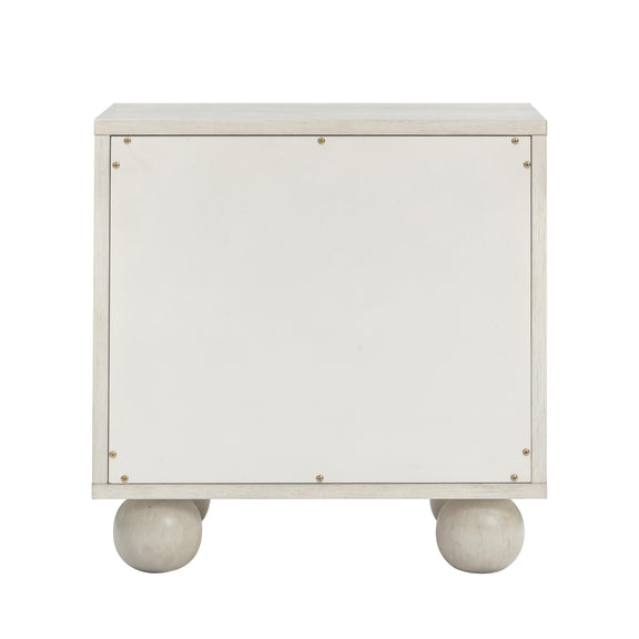 Grappa Whitewashed Wood & Raffia Wavy Nightstand