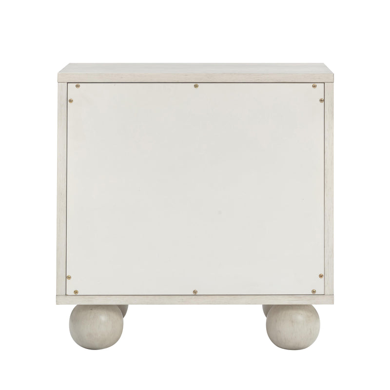 Grappa Whitewashed Wood & Raffia Wavy Nightstand