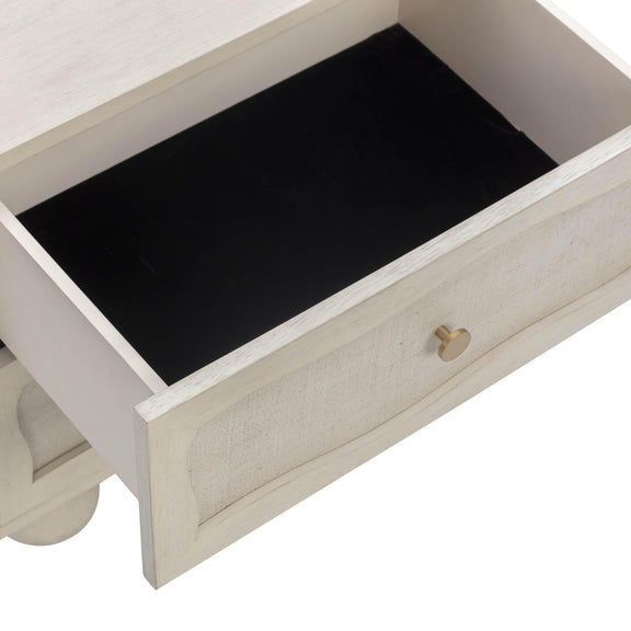 Grappa Whitewashed Wood & Raffia Wavy Nightstand