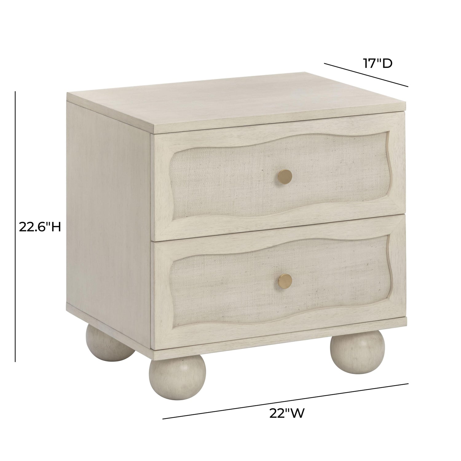 Grappa Whitewashed Wood & Raffia Wavy Nightstand