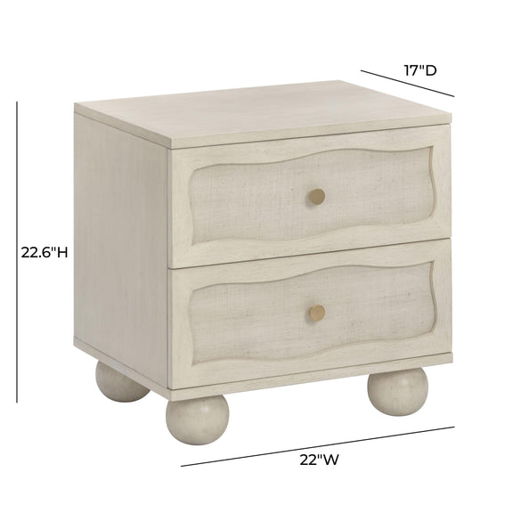 Grappa Whitewashed Wood & Raffia Wavy Nightstand