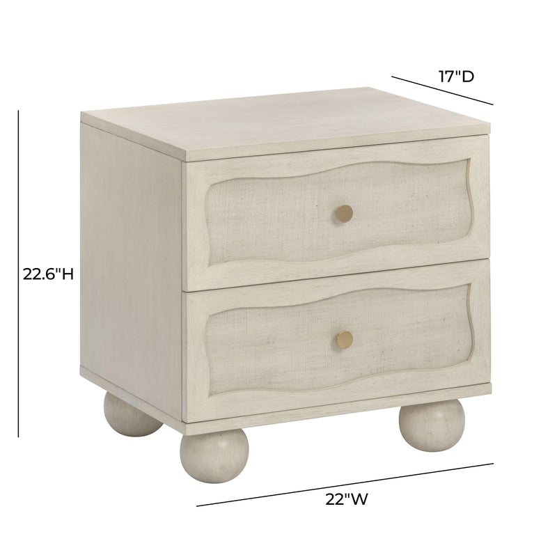 Grappa Whitewashed Wood & Raffia Wavy Nightstand